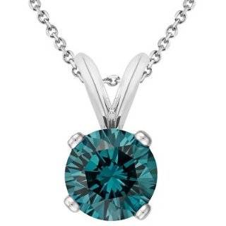   or Yellow Gold Round Blue Diamond Solitaire Pendant w/18 Inch Chain