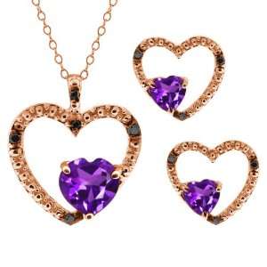   Shape Purple Amethyst 14k Rose Gold Pendant Earrings Set Jewelry
