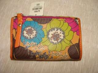 New Fossil Leather Multi Floral Weekender Tri Fold Retro Wallet Women 