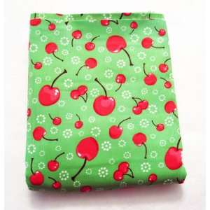  Cherries on Green Cool Cords Fabric (2 Yards Total 