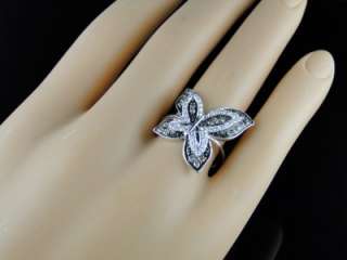   CT WHITE GOLD FINISH LADIES WOMENS XL DIAMOND CHOCOLATE BUTTERFLY RING