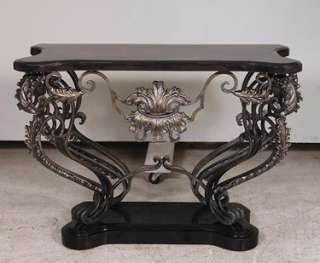 Pacific Black Stone Console Table Iron pewter New 42  