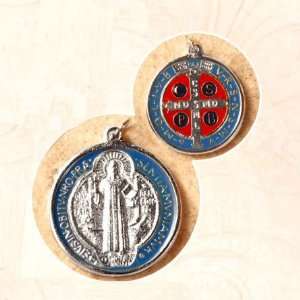  Double Sided Saint Benedict Oxidized Medal with Silver 