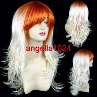 20 wavy white and copper red mixed cosplay wigs PR01  