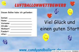 Wettflugkarten für Heliumballons Spiel VE 100 Stück  