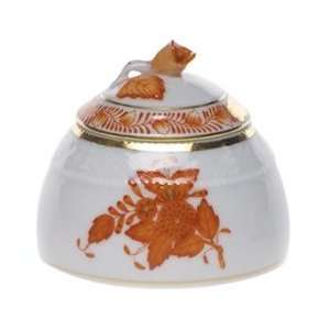   Herend Chinese Bouquet Rust Honey Pot With Rose Lid