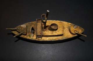   1900 Hand Made Tin Naval Battleship Toy Bank Folk Art Boat Ship  