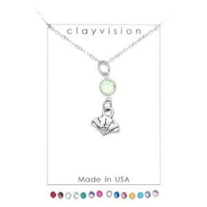 Clayvision Japanese Fan Charm Necklace with Birthstone/Favorite Color 