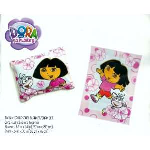  Dora the Explorer Twin Micro Raschel Blanket/Sham Set 