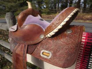   TSI Series Oak Leaf Acorn Tooled Leather Western Barrel Saddle  