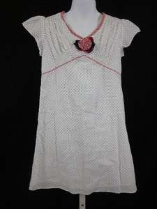 CHARABIA GIRLS White Cotton Polka Dot Floral Dress Sz 6  