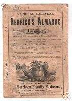 VINTAGE ALMANAC Herricks Family Medicines 1885  