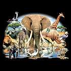 Wildlife T Shirt African Oasis Wild Life Scene Elephant Monkey Giraffe 