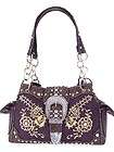 Purple Floral & Gun Print Designer Handbag w/ Matching Wallet  Great 