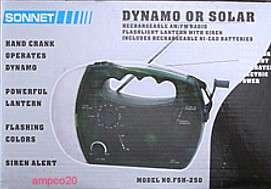 Solar AM/FM Radio Flashlight Crank Dynamo No Batteries  