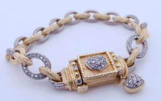 Ladies designer signed 18K Gold Diamond HEART Bracelet  