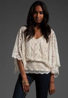 BEYOND VINTAGE V Neck Lace Batwing Top in Ivory  