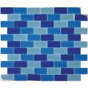   International 12 in. x 12 in.Blue Blend Mosaic Glass Floor & Wall Tile