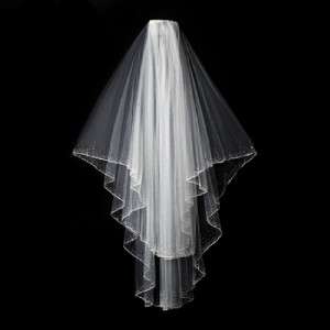 Two Tier Crystal Edged Fingertip Bridal Veil  