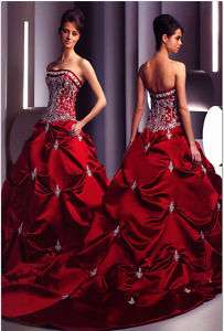 New Red Satin Wedding Dresses/Gowns Size 8 10 12 14 16  