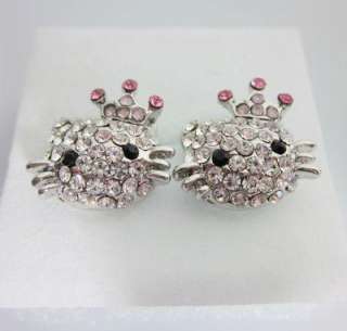 Lovely Hello Kitty Pink Crown Princess earring earbob eE14 Best Xmas 