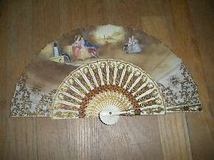  SIGNED VICTORIAN HAND PAINTED WOODEN FAN LATE 19TH CENTURY  