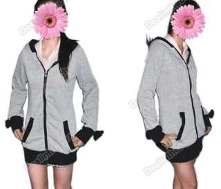 Womens Cute Bunny Ears Warm Sherpa Hoodie Jacket Coat tops Outerwear 