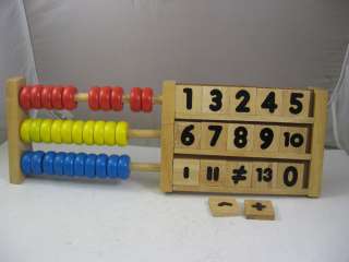 Wood Wooden Abacus & 17 Block Bears Numbers Symbols  
