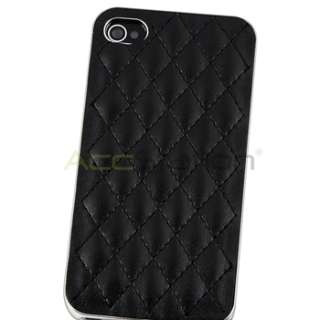 Black Leather w/ Silver Side Hard Cover Case+Bling Protector for 