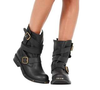 JEFFREY CAMPBELL ROUGES BLACK DISTRESSED LEATHER BUCKLE WRAP ANKLE 