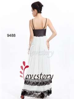 Black White Padded Plunge V neck Spaghetti Straps Prom Dress 09488 US 