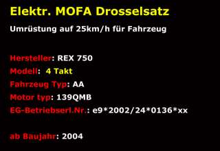 Mofadrossel Drosselsatz Drossel Mofa REX RS 750 4TAKT  