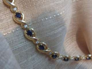   gold diamond blue sapphire infinity link bracelet 63/4 2.80ct  