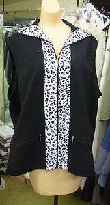 Links #0B85W Black and White Cheetah Print Vest with Zipper Plus size 