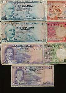 Banknote collection Iceland poor quality, 7 pcs  