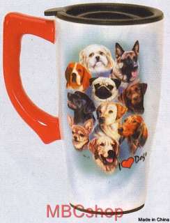   Variety Dog Breeds Ceramic Coffee Mocha Latte Travel Mug, Plastic Lid