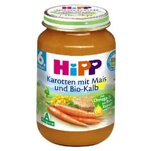 Hipp Karotten mit Mais und Bio Kalb, 6 er Pack (6 x 190 g)   Bio 