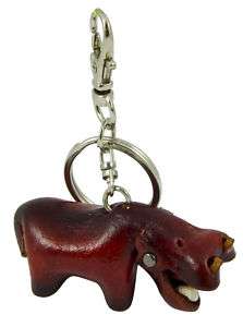 Handmade leather key chain handbag charm hippo  