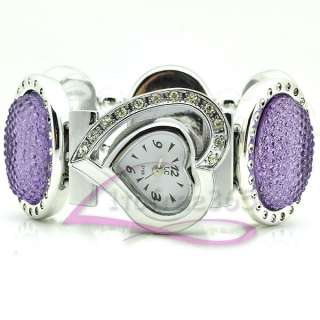 Purple Heart Face Crystal Bracelet Lady Party Fashion Design Wrist 