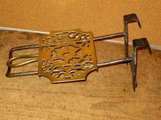 GREAT 18TH C WROUGHT IRON AND BRASS ADJUSTABLE BAR TRIVET WITH 