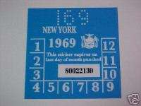new york 1969 registration inspection sticker windshild  