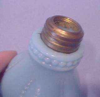 ANTIQUE Blue Milk Glass MINIATURE oil LAMP with MATCHING SHADE P&A 
