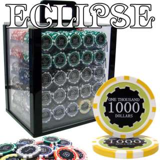 1000 Acrylic Case Eclipse Poker Chip Set 14G FREE BOOK  