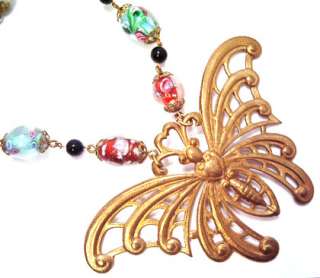 Vintage Necklace Earring Lamp Work Bead Butterfly  