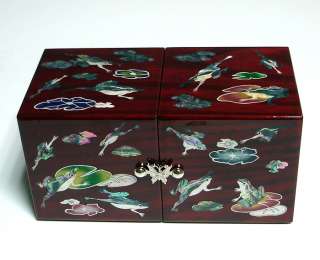   Lacquer Wooden Frog Design Cherry Jewelry Keepsake Treasure Box  