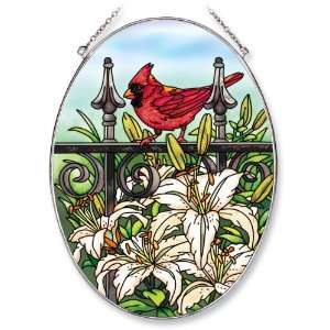  Amia Oval Suncatcher with Cardinal Bird Design, Hand 