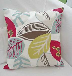   RASPBERRY RED TAUPE BROWN LIME GREEN DUCK EGG BLUE LEAFY CUSHION COVER