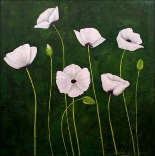 Ex. Large Modern Hand Painted Oil Painting 30x30 White Poppies 