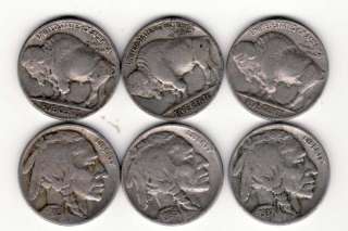   lot de 5 cents Nickel USA Buffalo Indian Head 35/36/37