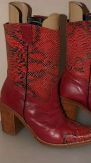 Prentiss Red Leather Snakeskin look Cowboy boots size 39 